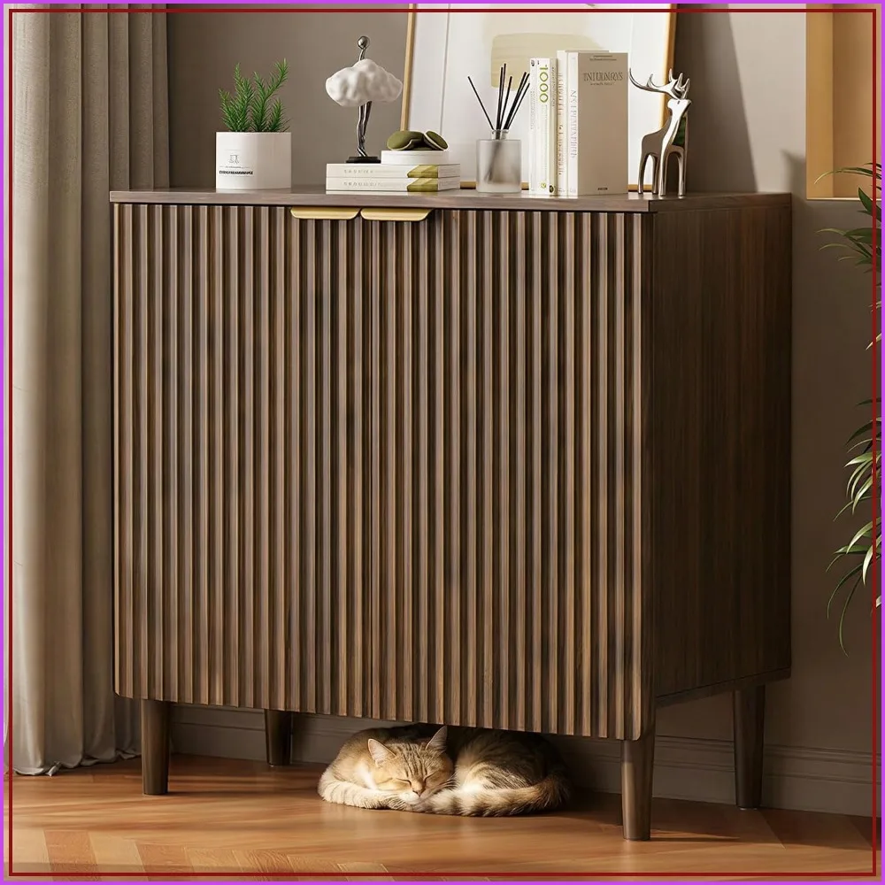 Wooden Storage Cabinet with 3-Level Adjustable Shelves, Walnut Finish for Home Office