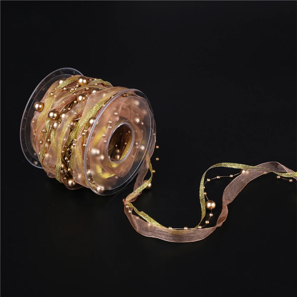 

1 Roll Bead Ribbon Wedding Decorative Webbing Bands For Bouquet Party Diy Craft Supplies Golden Durable Premium Material