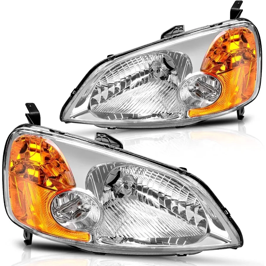 

Headlights Assembly Compatible with 2001 2002 2003 Honda Civic Headlamp Replacement Chrome Housing Pair for Driver and Passenge