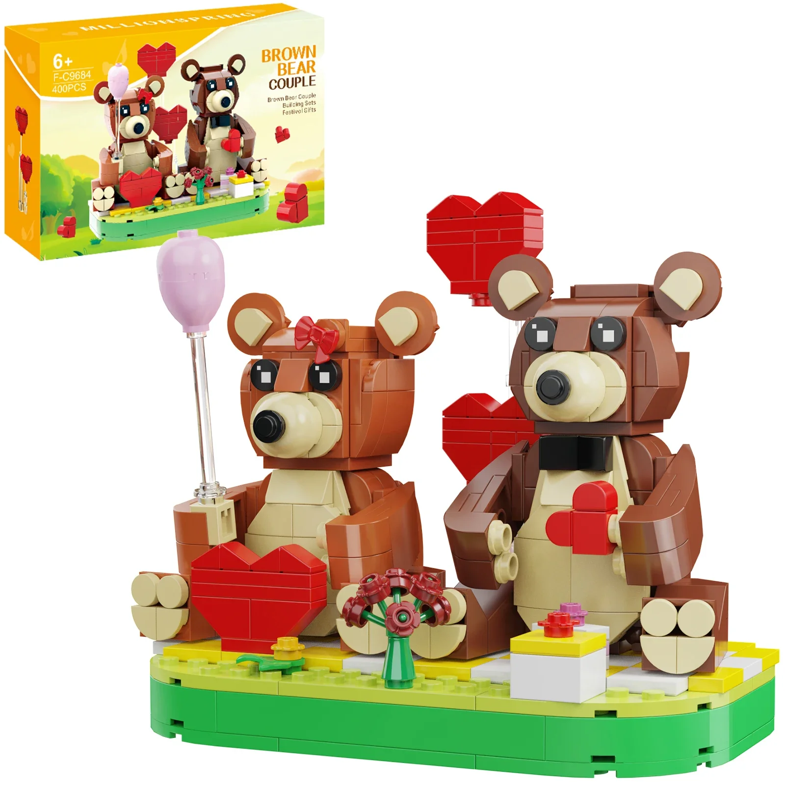 Valentine’s Day Brown Bear Romantic For Lover Building Bricks Present Collection for Kids and Adults Birthday Girls Gifts