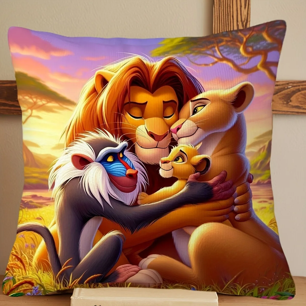 غطاء وسادة عائلي كرتوني مستوحى من Lion King: مثالي للمعجبين! غطاء وسادة أريكة، ديكور منزلي لغرفة النوم