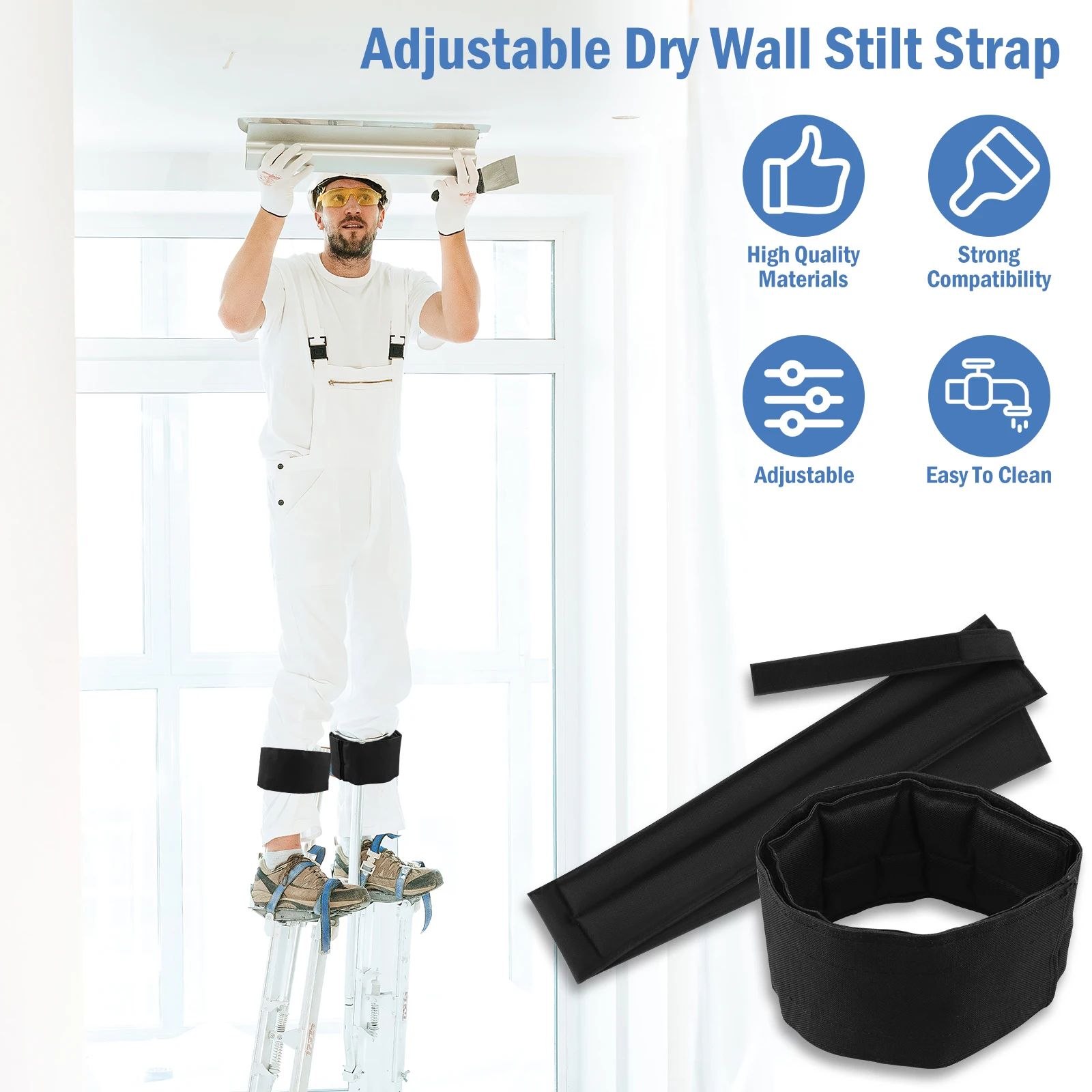 Adjustable 4inch Wide Padded Stilt Leg Strap Nylon Dry Wall Stilt Strap Reusable Stilt Accessories for All Stilts Brands