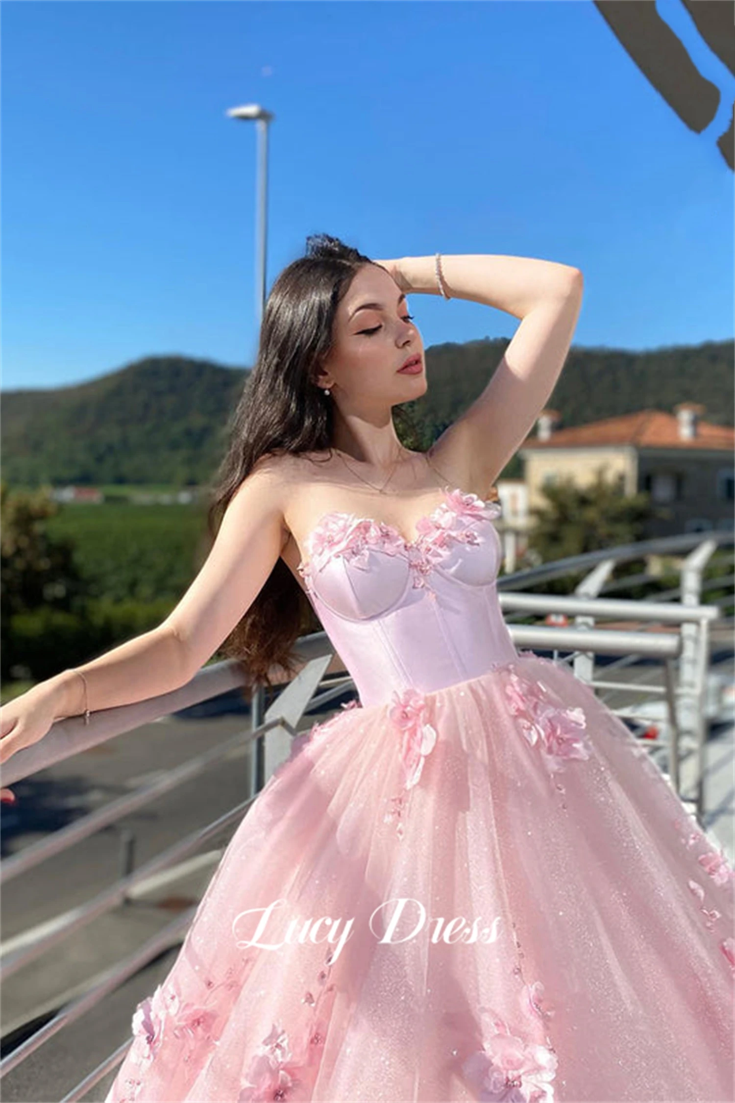 Lucy 3D Flower Decoration Coming of Age Dress Ball Gown Formal Occasion Fluffy Pink Gala Dresses Woman 2024 for Party Evening