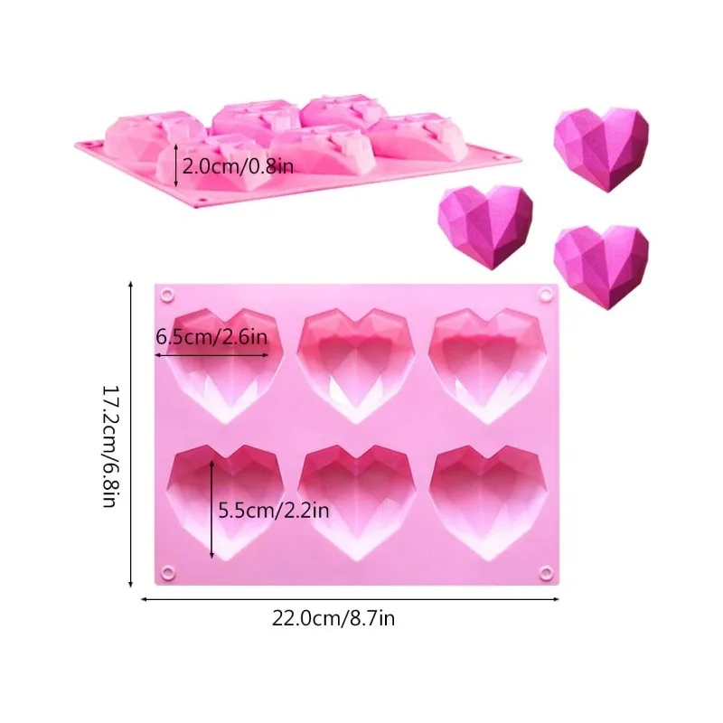 FAIS DU 3D Diamond Heart Silicone Mold, Heart Shaped Mold Tray for Bakig, Chocolate, Mousse, Fondant, Cake, Soap Making