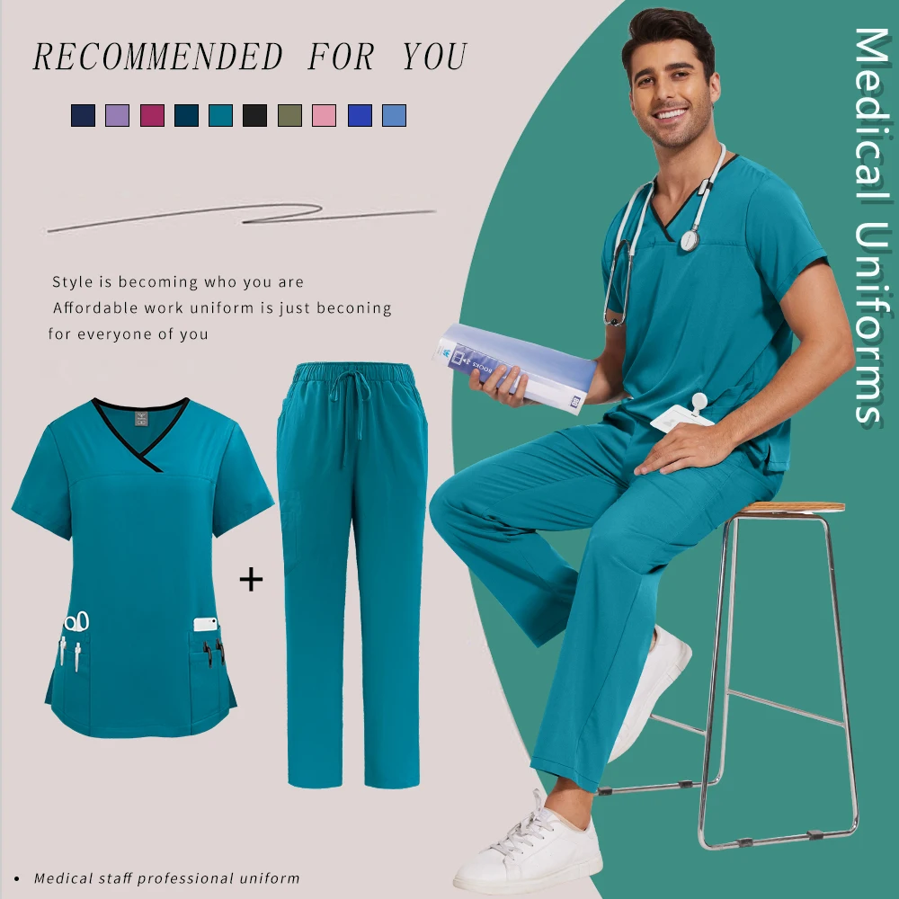 Unisex Sanitary Uniform Nursing Scrubs Set Clinical Dentist Surgical Clothing Medical Doctor Uniform Multicolour Beauty Workwear