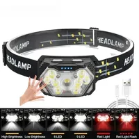 Powerful LED Sensor Headlamp USB Rechageable Headlight Led Head Torch Camping Search Light with Built-in Battery Fishing Lantern
