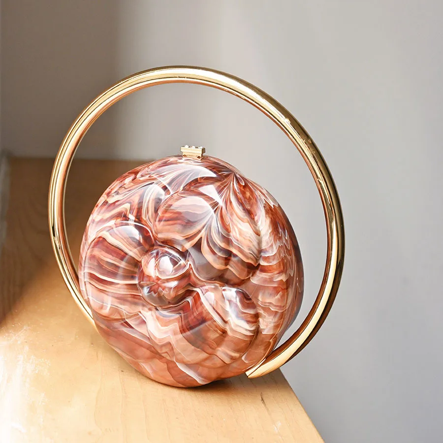 Camellia relief ball handbag gilt ring handbag marble gentle exquisite acrylic bag