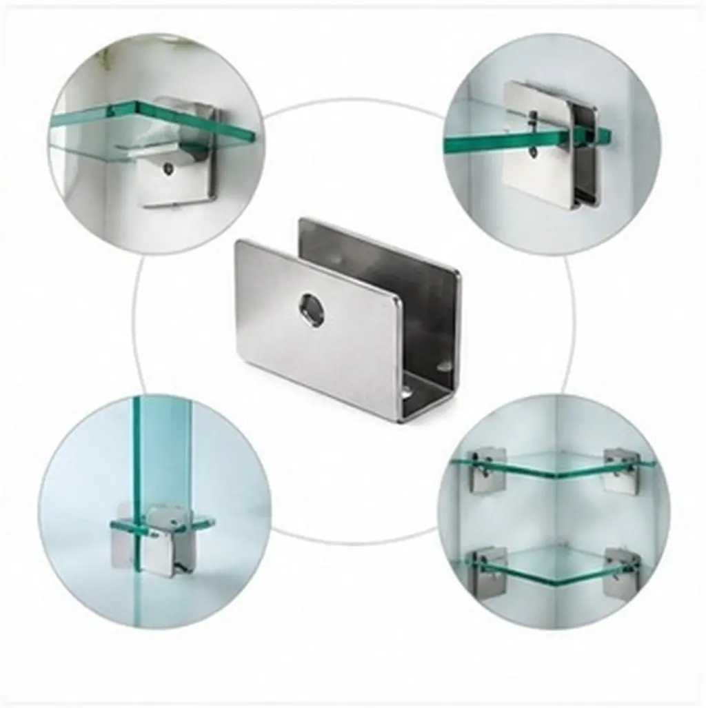 8Pcs Glass Shelf Clamps Stainless Steel No-Drill Fixation Smooth Edge Design for Kitchen Cabinets Pillars Window Frames Glass