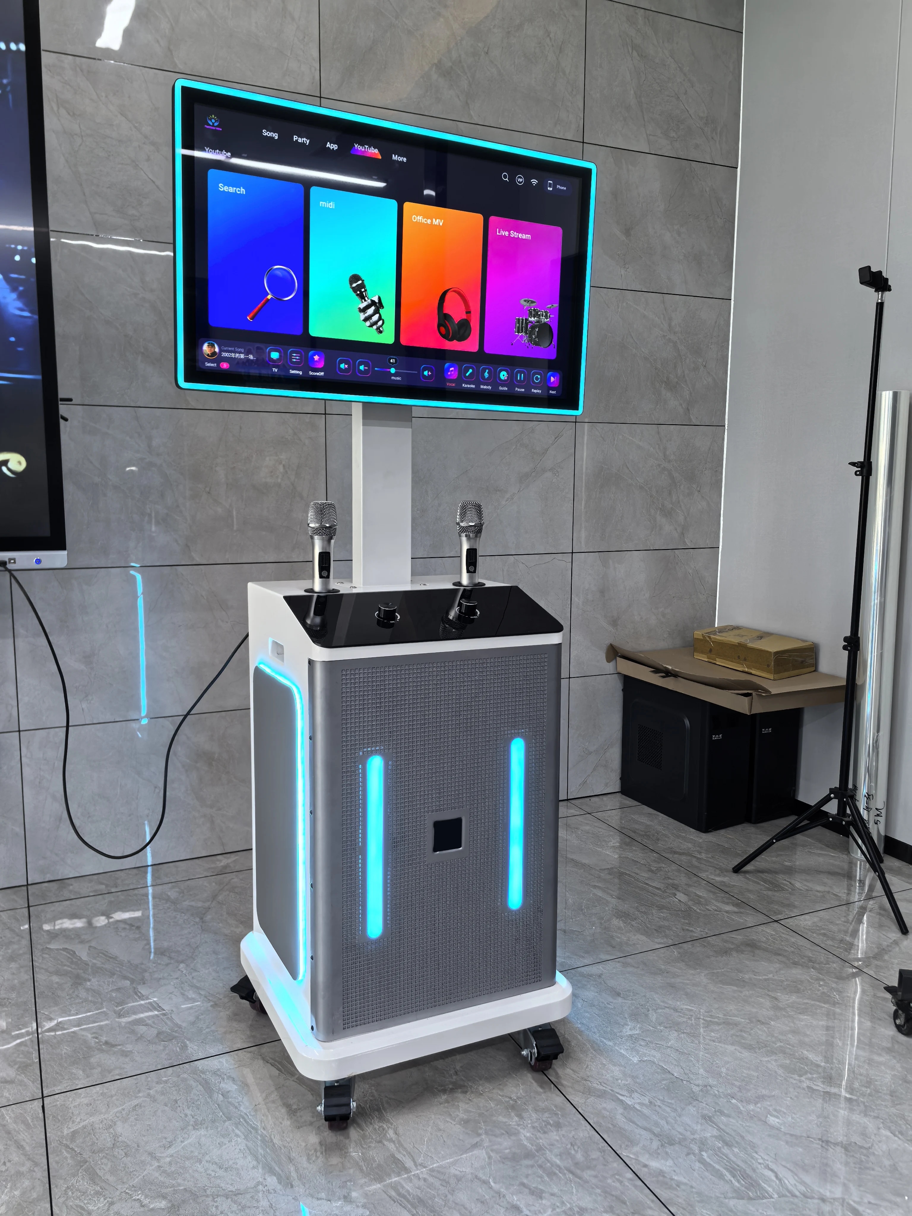 Home Karaoke Machine with Wireless Condenser Microphone Mobile Phone Compatible Karaoke Studio Microfono with Screen view 4