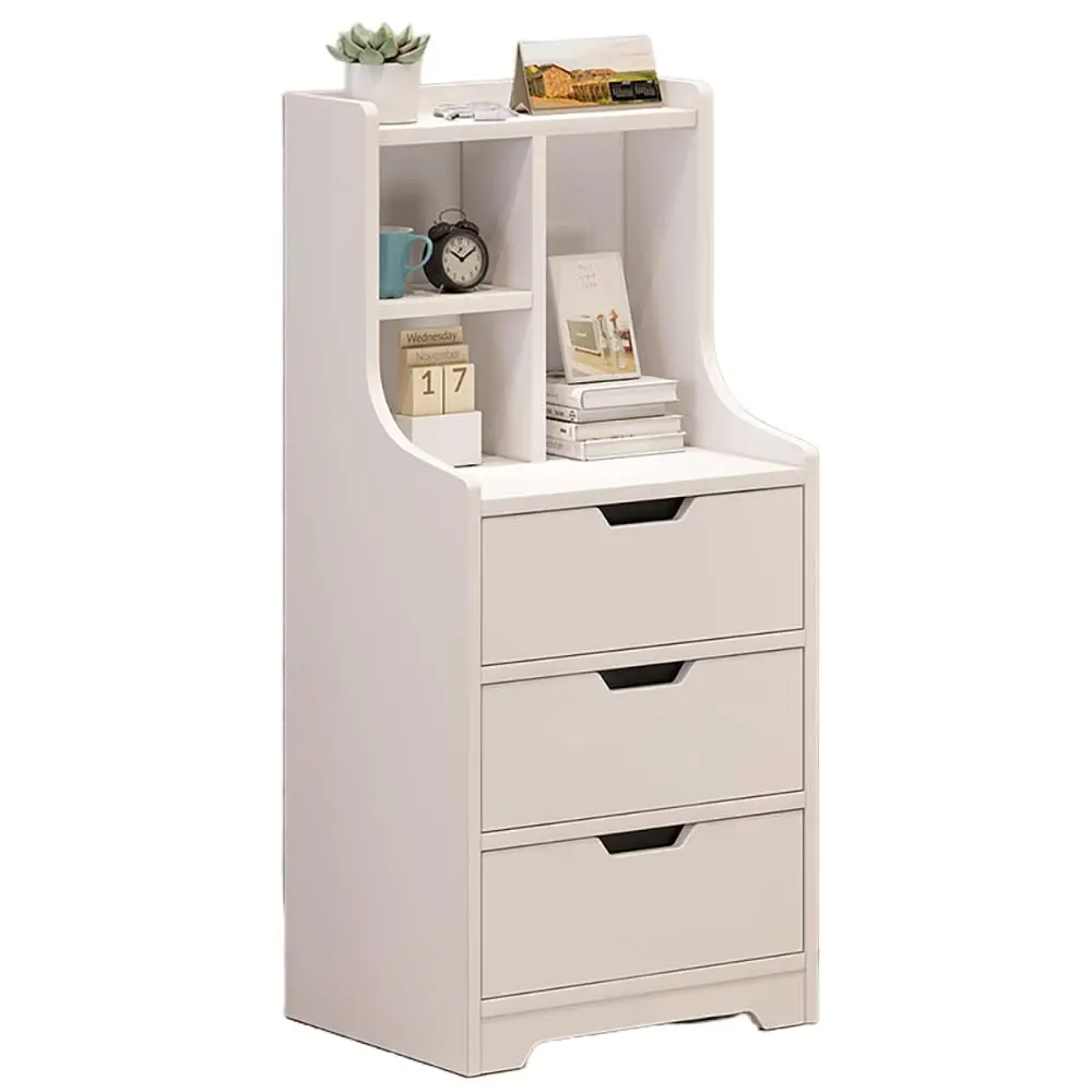 

Warm White 3-Drawer Bedside Cabinet, Modern Vertical Nightstand, Minimalist Storage Side Table for Bedroom Home Decor