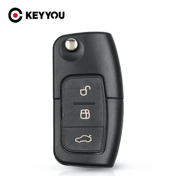 KEYYOU 3-Tasten-Flip-Klapp-Auto, ungeschnittener Schlüssel, Klinge, Fernbedienung, Fob-Abdeckung für Ford Focus Fiesta, C-Max, S-Max, Ka Mondeo Galaxy