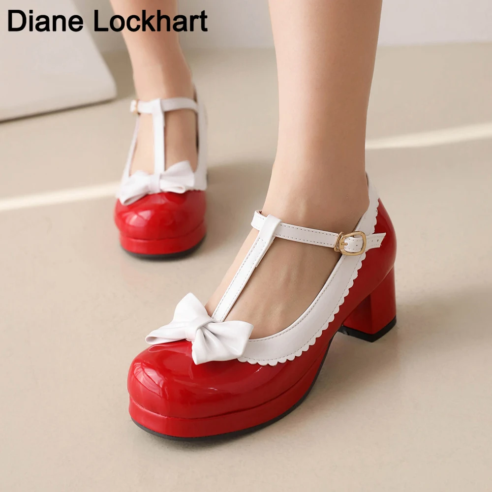 

Bow tie Mary Janes Shoes T strap Lolita Shoes Girls School Student Casual Pumps Woman Platform High Heels Cosplay zapatos mujer