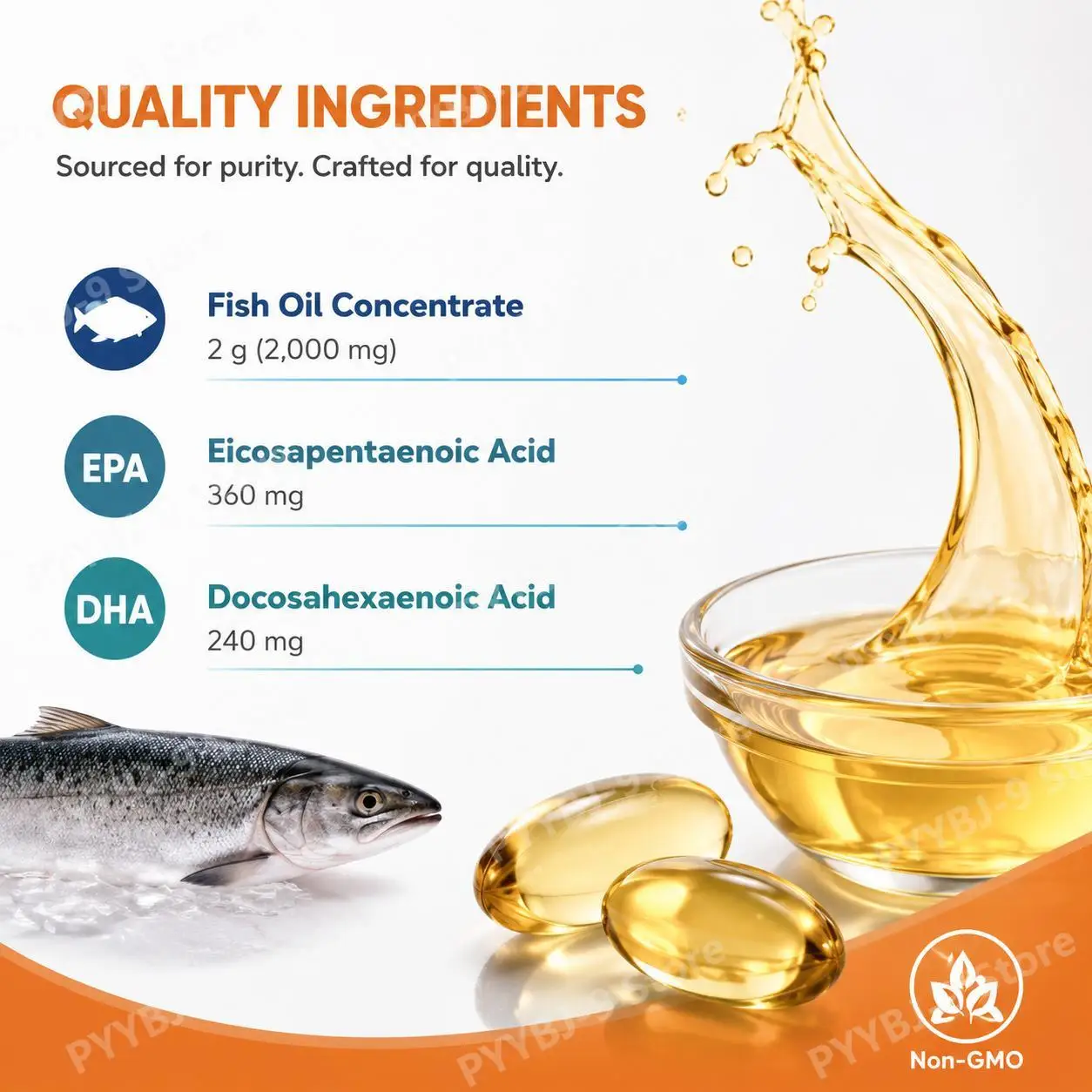 Omega 3 Fish Oil Softgels with EPA DHA, Molecularly Distilled, Heart, Brain and Eye Health Support, Easy to Swallow, 200 Count - view 4
