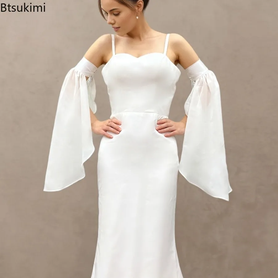 Elegant Women Detachable Long Sleeves Sunscreen Tulle Arm Warmers for Wedding Gown Dress Bridal False Sleeves Decorative Sleeve