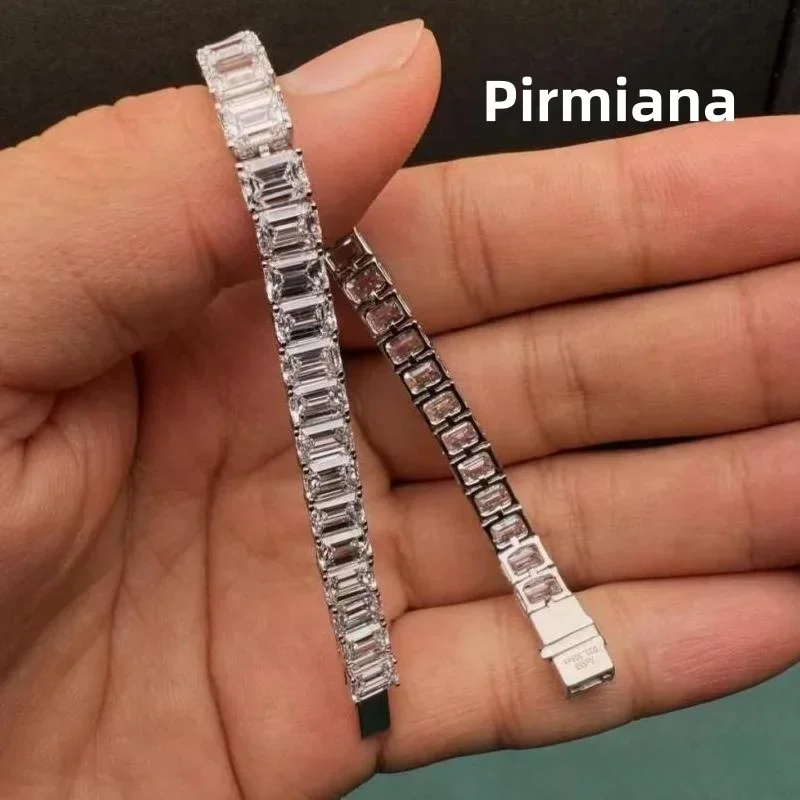 Pirmiana 14K White Gold 0.5ct Each Emerald Cut Lab Grown Diamond Bracelet Engagement for Women