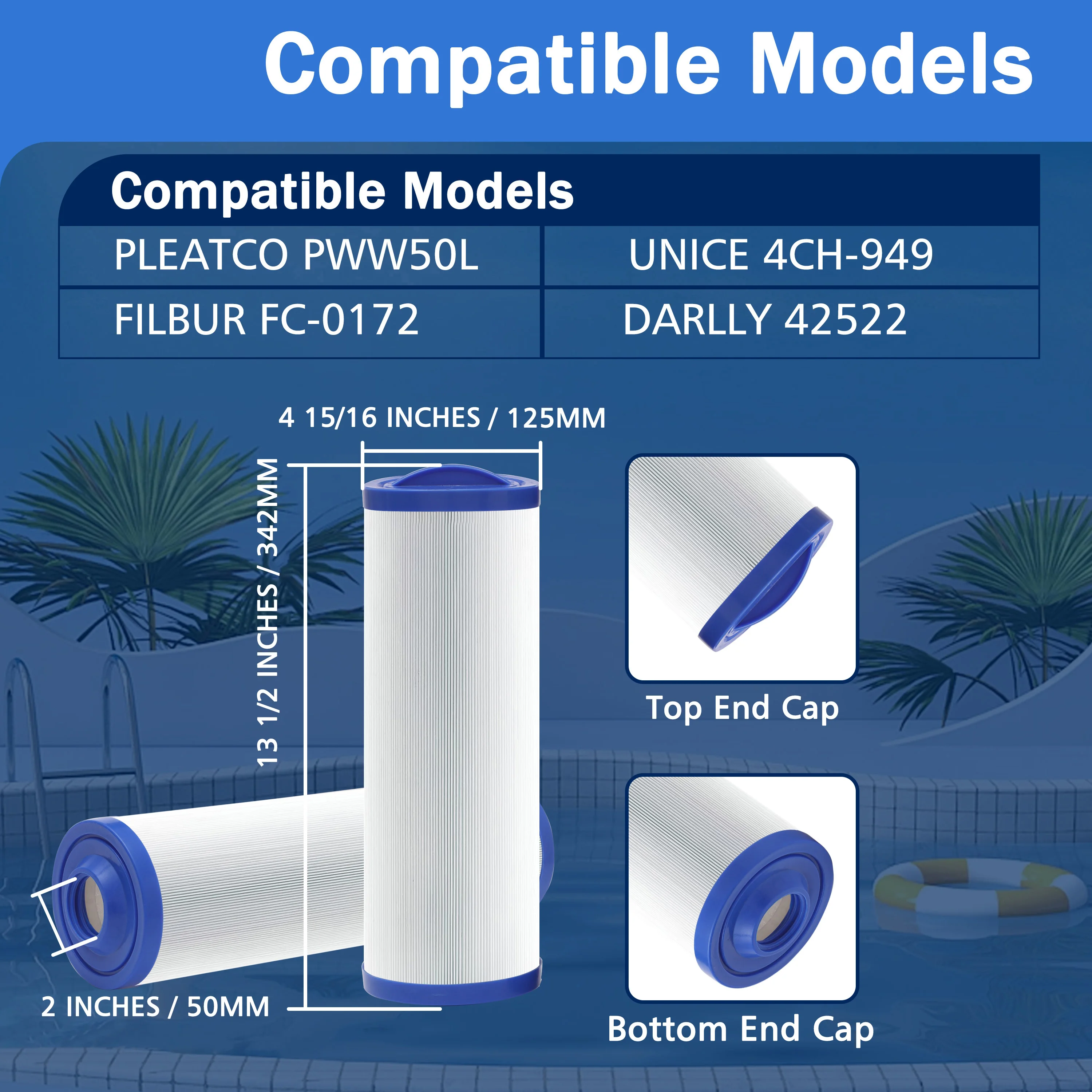 PWW50L Hot Tub& SPA Pool Filters cartridge For Pleatcos PWW50L, Unicel 4CH-949, Filbur FC-0172 Filters For Swimming Pools