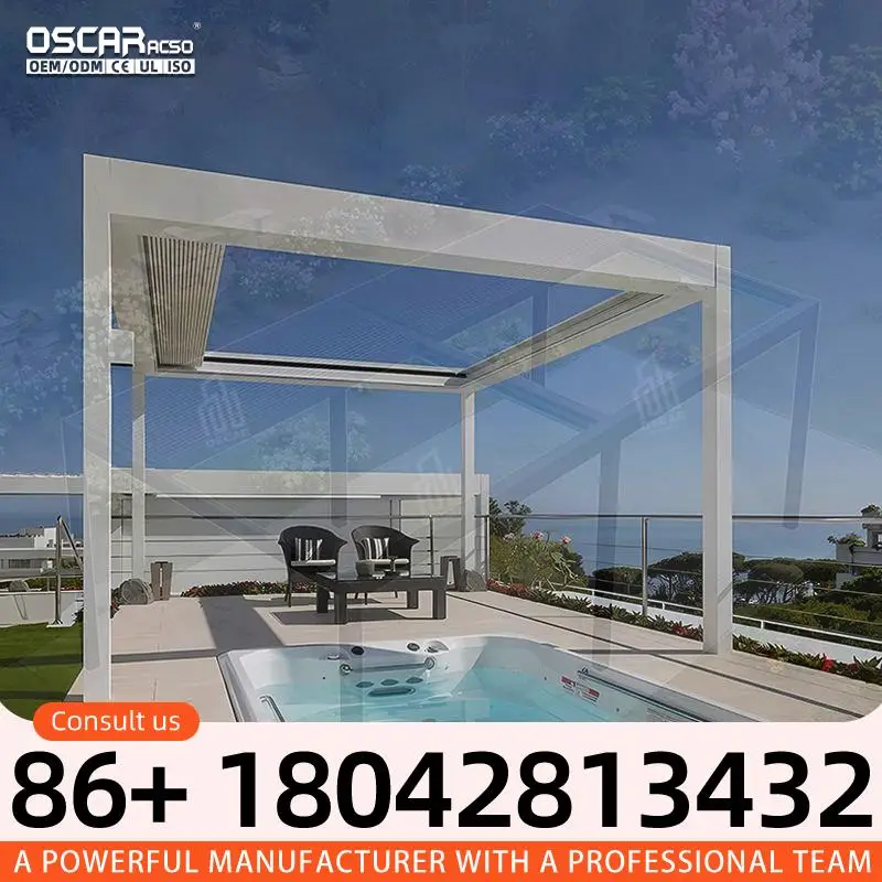 Waterproof Aluminum Electric Opening Louver Roof System Garden Patio Backyard Deck Cover UK USA Modern Arches Arbours Pergola Su