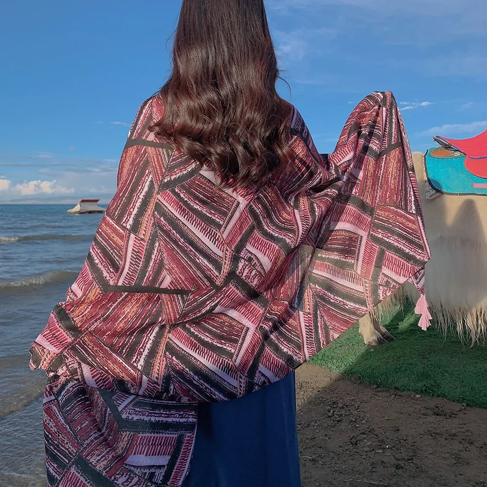 Écharpe de plage de style ethnique pour femmes, manteau d'été, écharpe de simulation de tourisme, cape de protection solaire, grand châle, imprimé Everak Lady