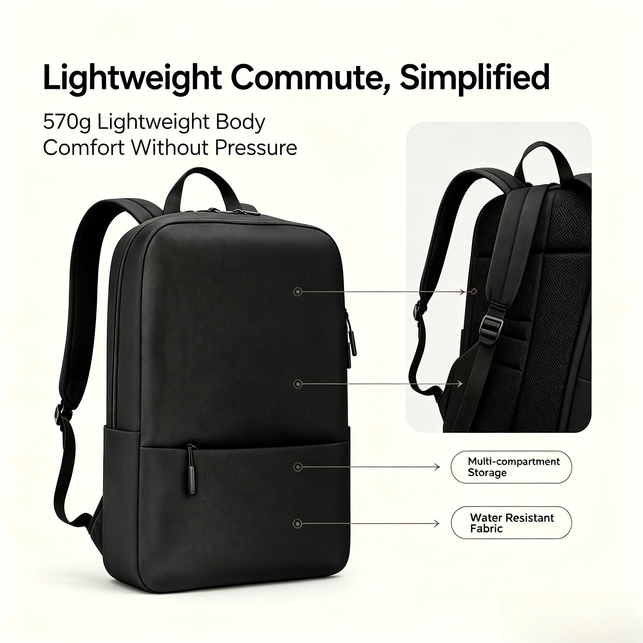 Mijia Lightweight Commuter Backpack 15.6 Inch Laptop Rucksack Water Resistant Multi‑compartment Travel Business Bag for Men view 6