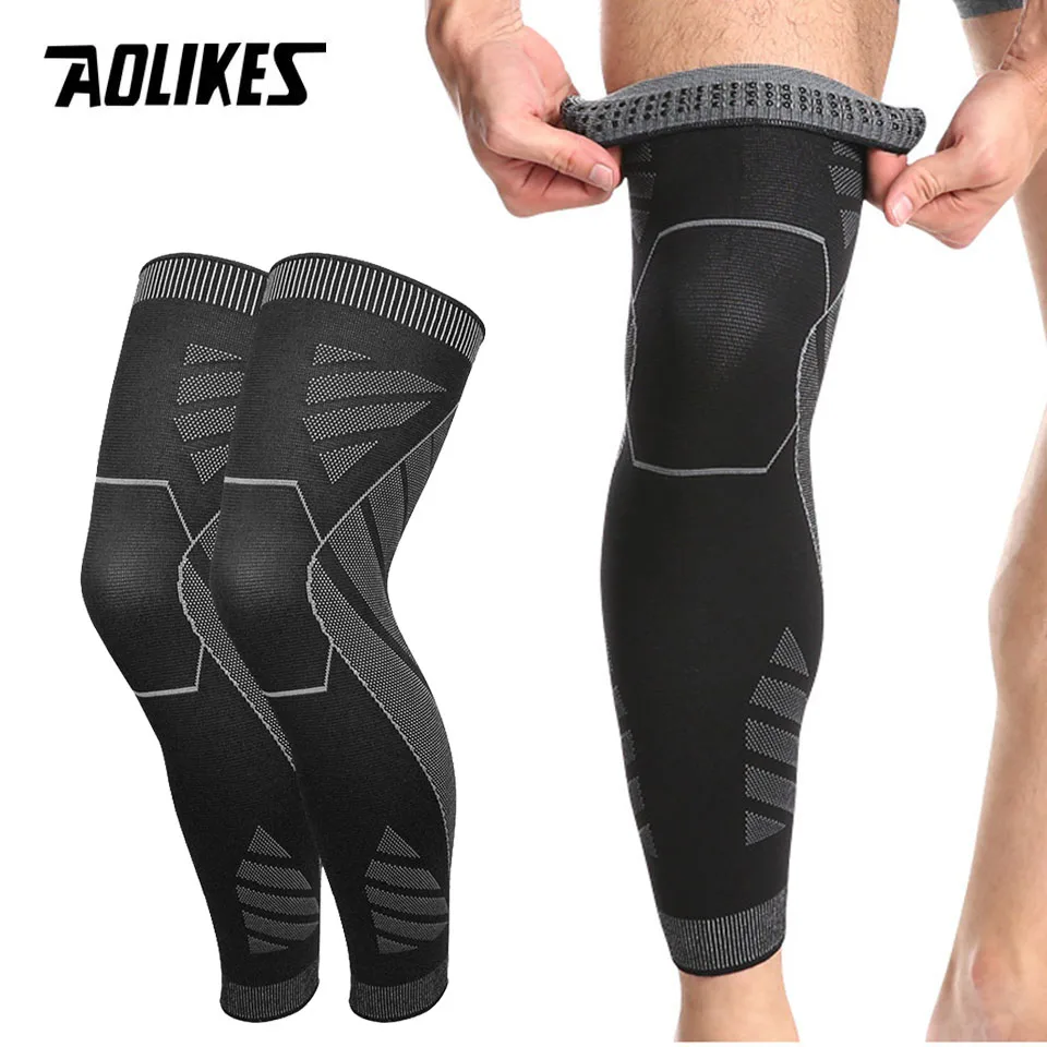 Kompressions-Beinbandage für Basketball und Laufen, gestrickte Kniestütze mit rutschfestem Silikon, atmungsaktiver Sport-Beinschutz für Männer und Frauen