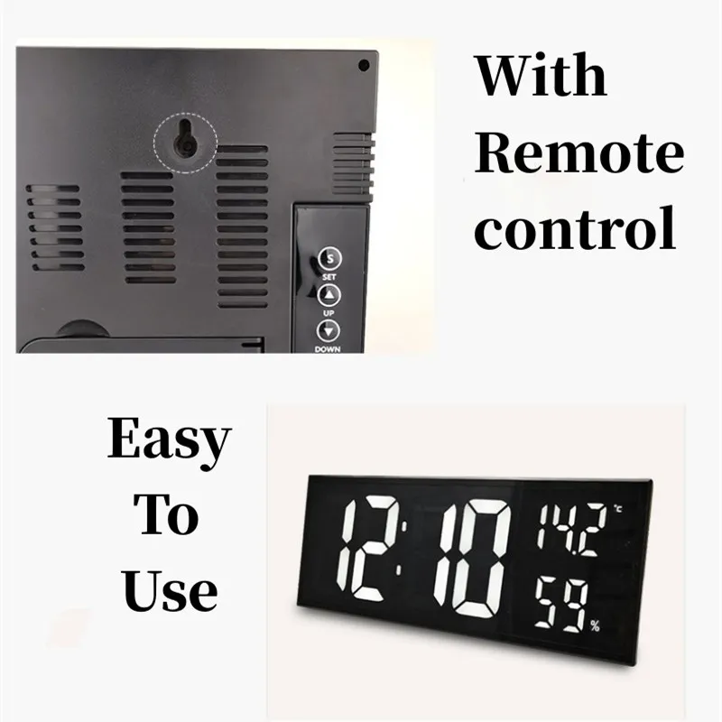 16Inch Digital Wall Clock with Remote Control Temperature Humidity Night Mode Table Clock 12/24H Electronic Wall-mount LED Clock