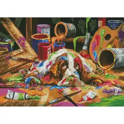 Puppy Colorful Animals Pattern Series Cross Stitch Kit Aida 14CT White Cloth 16CT 11CT Printed Fabric Needlework Embroidery Set