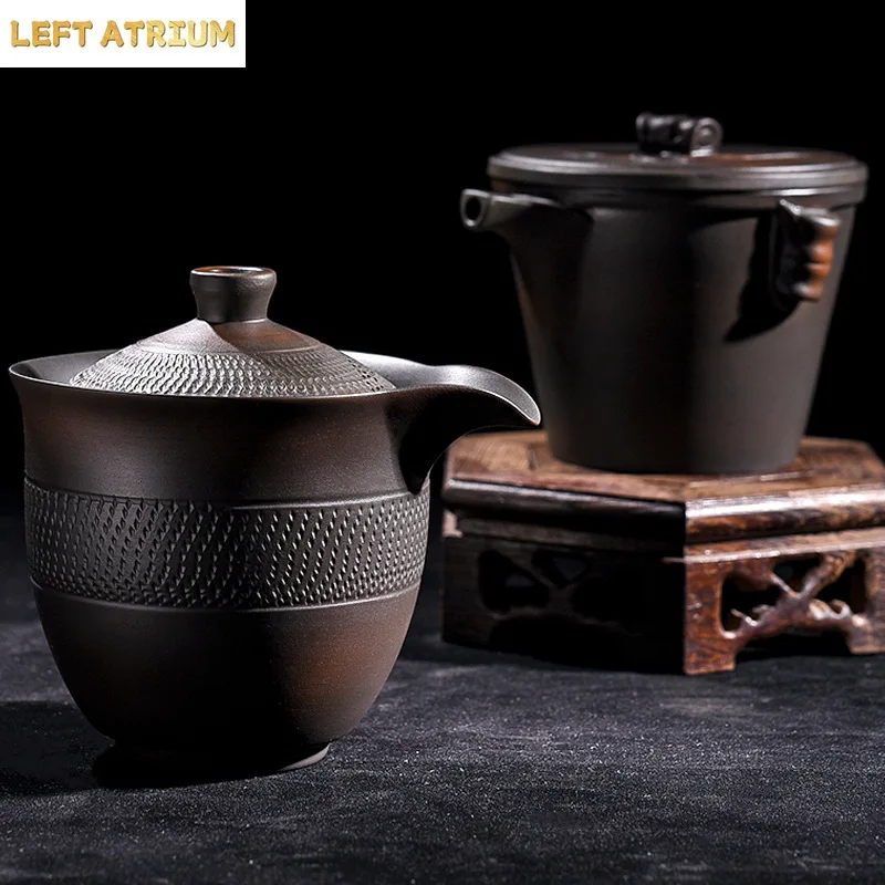 Vintage Purple Pottery Hand Grab Pot Hand Carved Teapot Ceramic Teapot Single Pot Kung Fu Tea Set Accessories