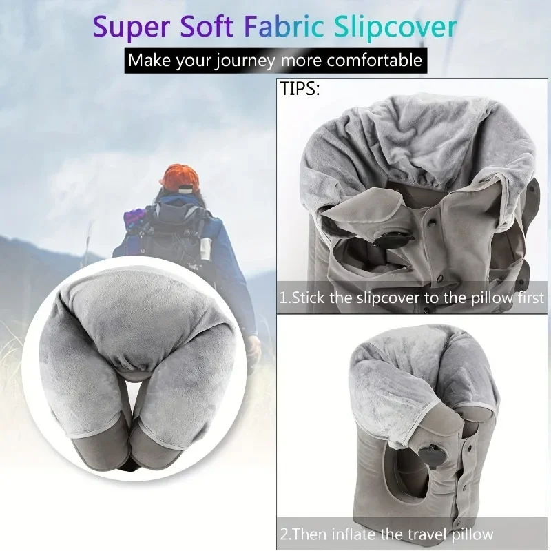 Inflatable Travel Pillow, Airplane Pillow with Super Soft Pillowcase, PVC Fabric, Large Valve Design,  Use As Lumbar Support