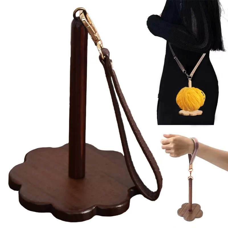 Wrist yarn holder with shoulder strap,Portable Wooden yarn holder,Handmade DIY Portable knitting tool
