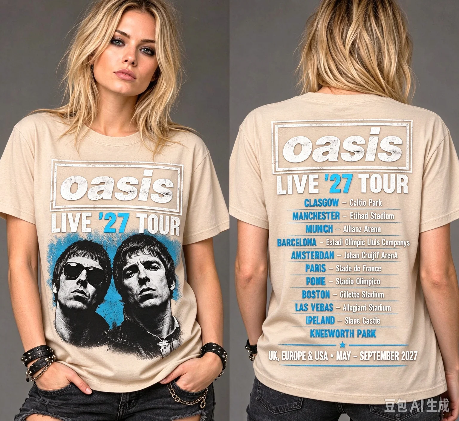 Oasis Live '27 Tour, schwarzes T-Shirt mit grafischem Aufdruck, unisex, Sommer 2026, für Herren und Damen, sportlich, atmungsaktiv, schnelltrocknend, Streetwear, Y2K-Stil. – Detail 5