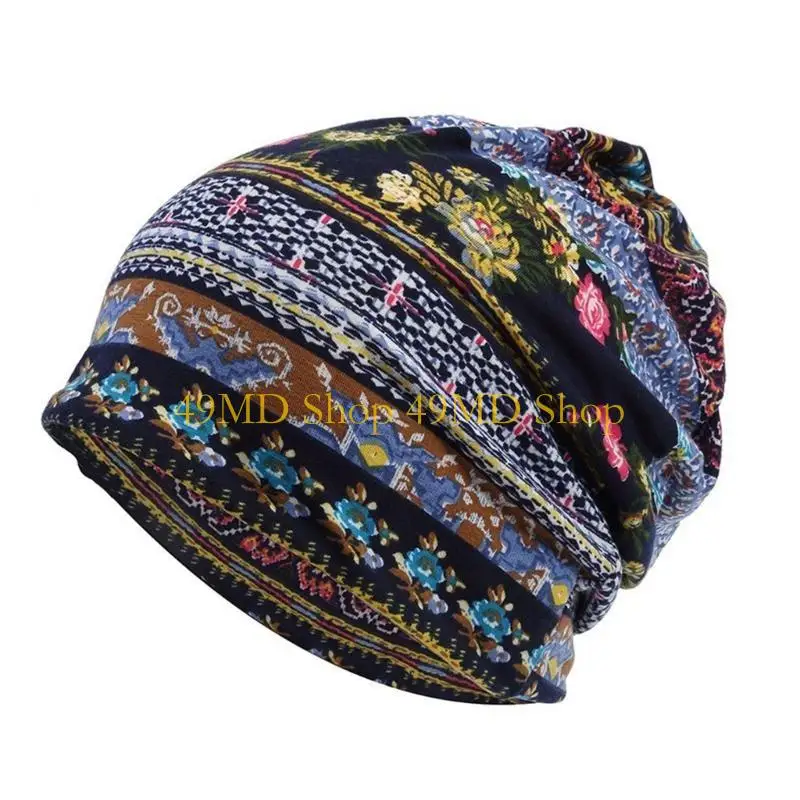49MD Stylish Women Lace Headscarf Hat with Soft Breathable Fabric Digital Printing Headwrap Hat for Various Occasion Outfit
