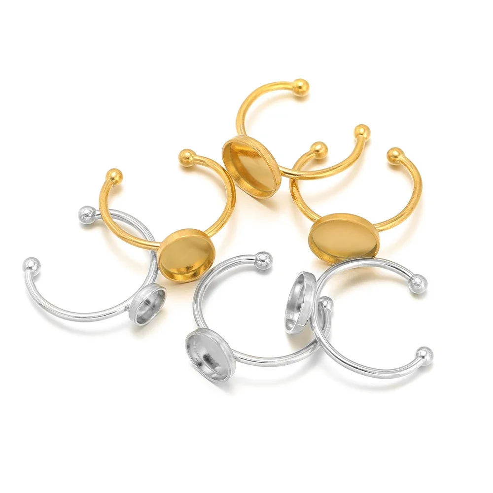 10pcs Stainless Steel Gold Color Open Ring Settings Blank Cabochon Base Tray Rings for DIY Fashion Rings Supplies Jewelry Making
