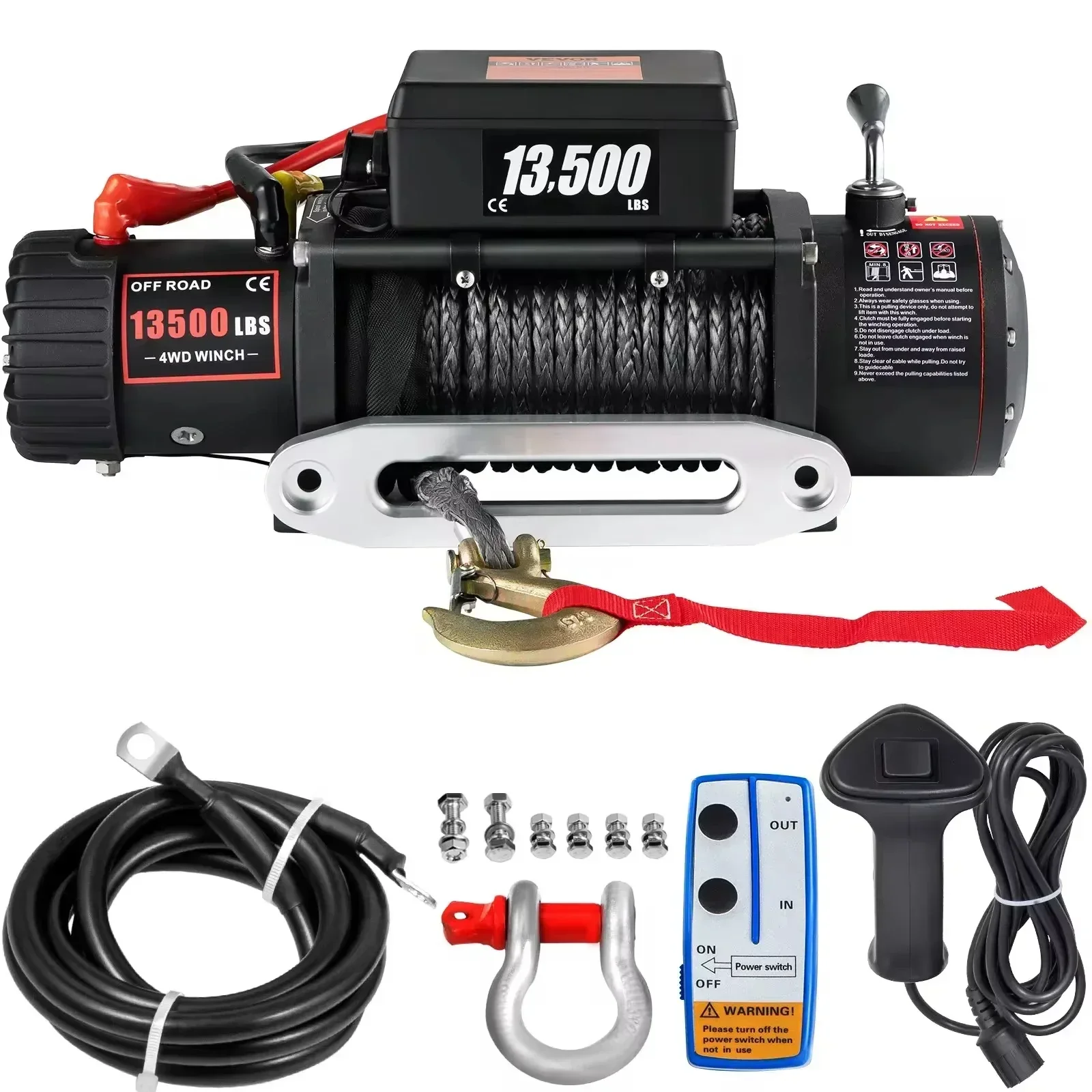 VEVOR ونش كهربائي 13500LBS 12V 27M شاحنة كهربائية Winch12v ATV حبل اصطناعي مع جهاز تحكم عن بعد