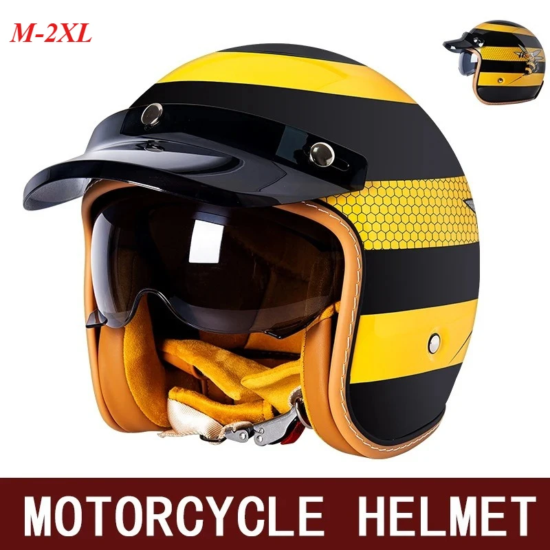 Motorcycle Retro Helmet 3/4 Cruise Autumn and Winter Unisex Electric Vehicle Half Helmet Built-in Lenses Locomotive Riding Helm