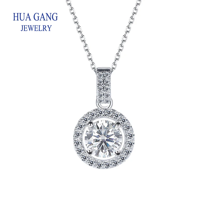 Fashion New 925 Sterling Silver Pendant Necklace Moissanite 1ct 2ct Diamond Necklaces Shiny Chain Women Wedding Jewelry