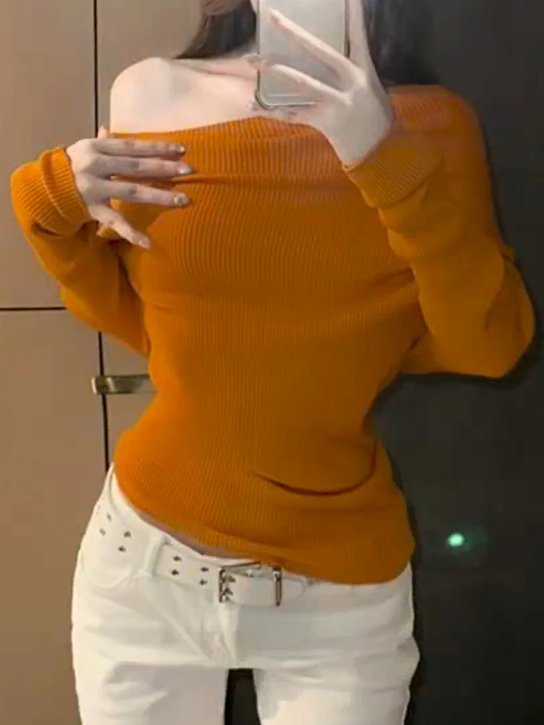 

Unique Knitted oulder Bared One oulder Women's Sle Soft Long Sve Faionable Aosphere Sense Sisterly Temperam...