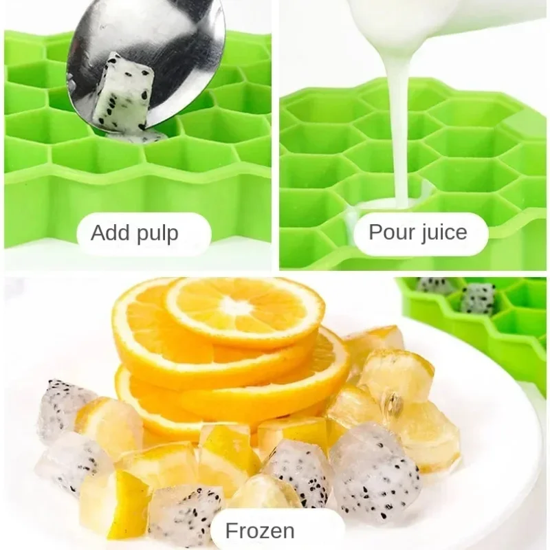 Silicone Honeycomb Ice 37 Grids Lattice Cube Tray Maker with Lid DIY Ice Mold Bar Creative Homemade Ice Making Box Kitchen Tools