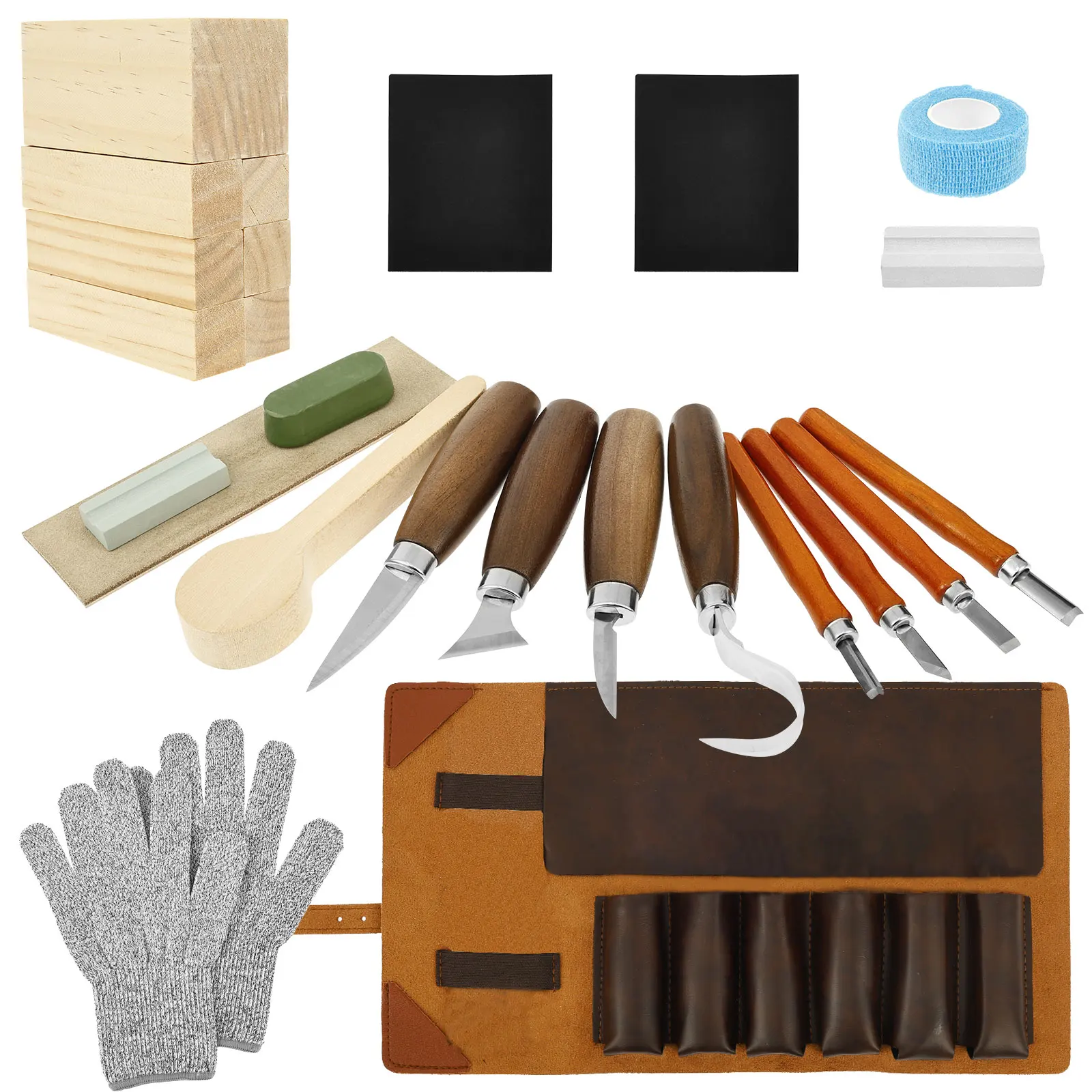 

Wood Carving Kit Wood Tools Hand Carving Knife Set File Spoon for Beginners Whittling Woodworking Luxury Woodcarving Knife Set