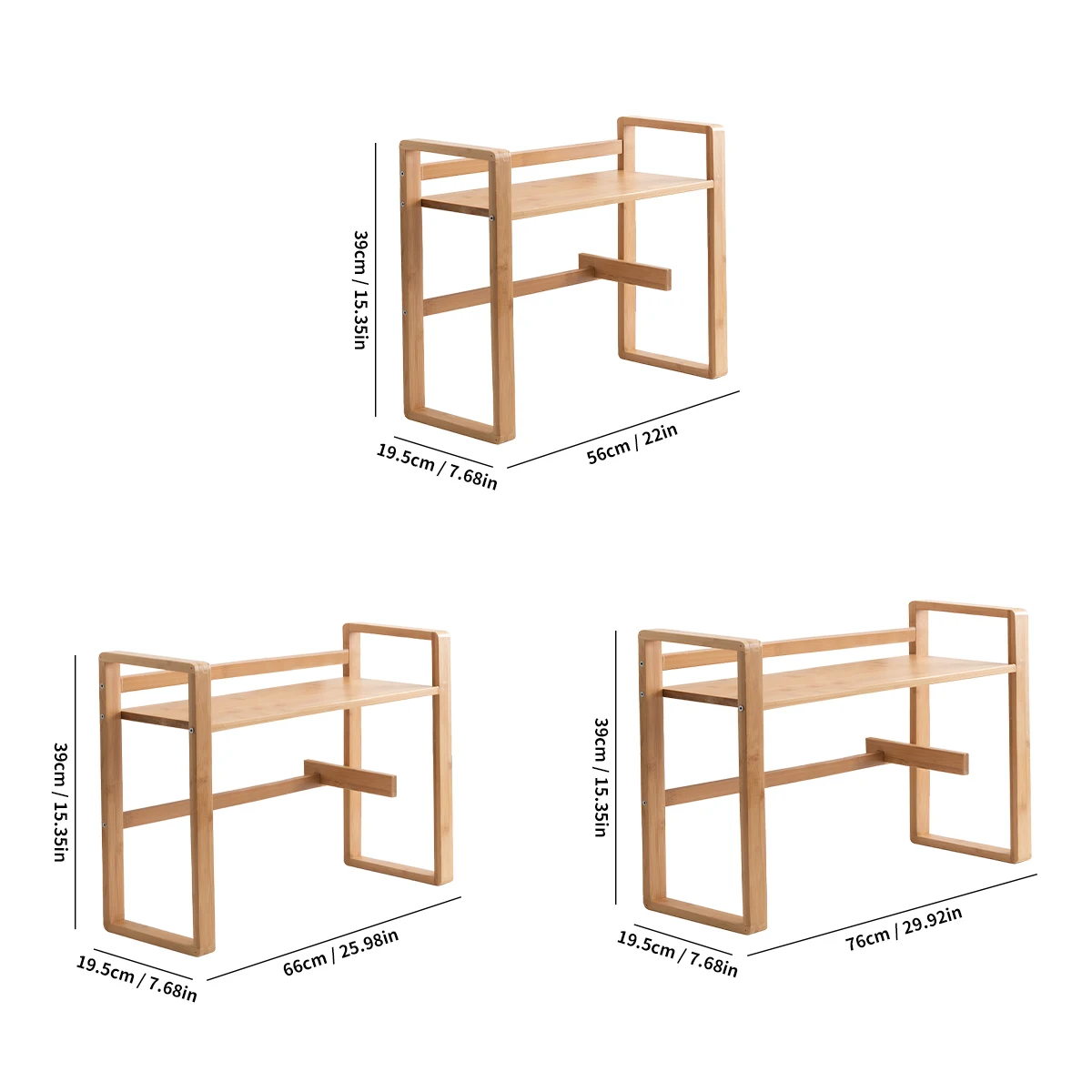 Bamboo Expand Desk Shelf, 2-Tier Adjustable, Space-Saving Storage for Books/Mags, Modern Movable Bookends