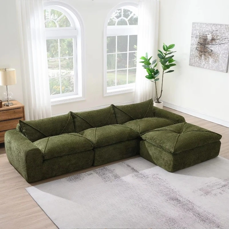 116-Inch high-density foam fully compressed sofa integrated backrest seat cushion legless design living room sofa