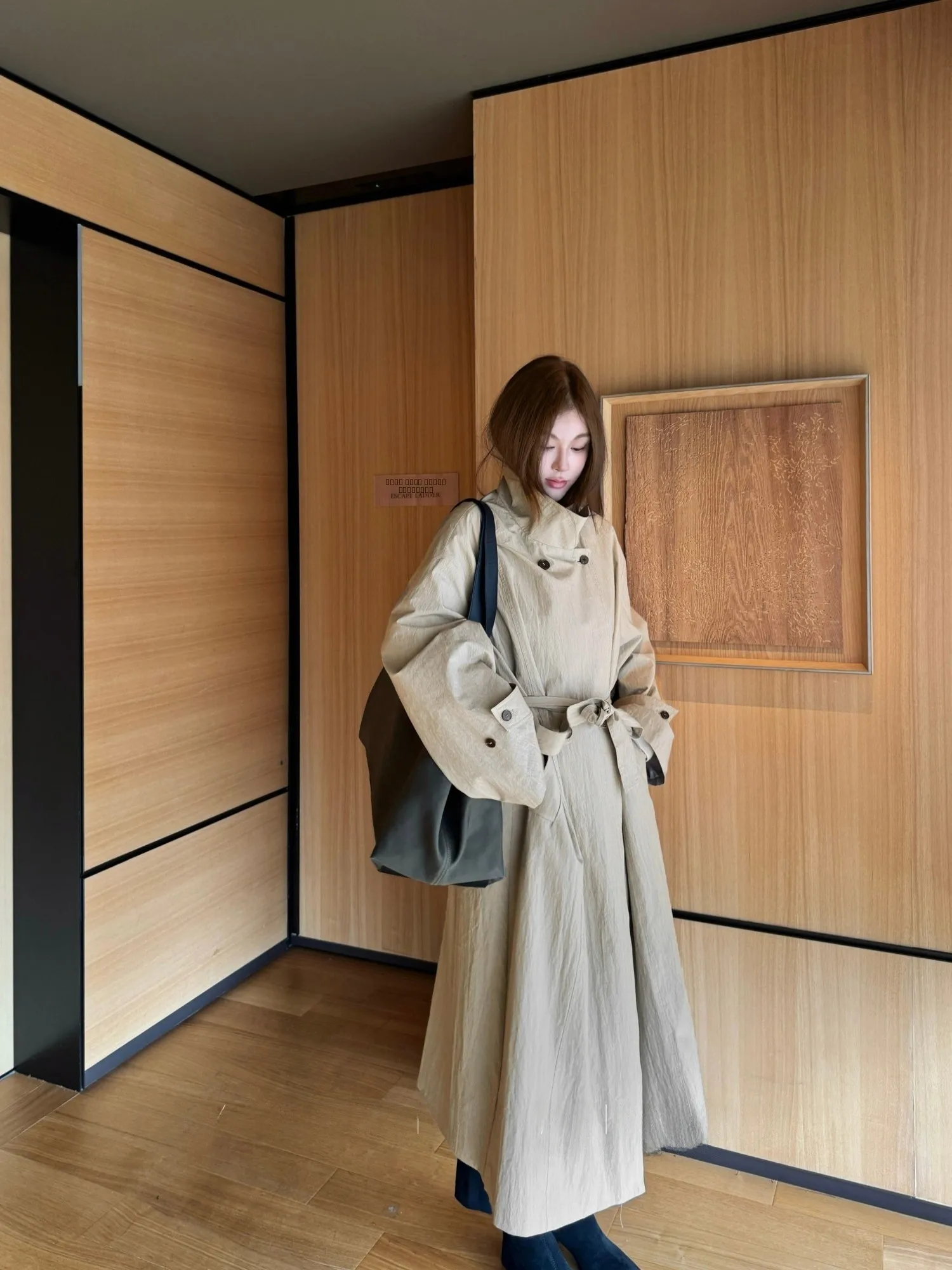 

Высококачественное женское пальто Qian Meixi с длинным двубортным воротником-стойкой, верхняя одежда из хлопка и нейлонового волокна