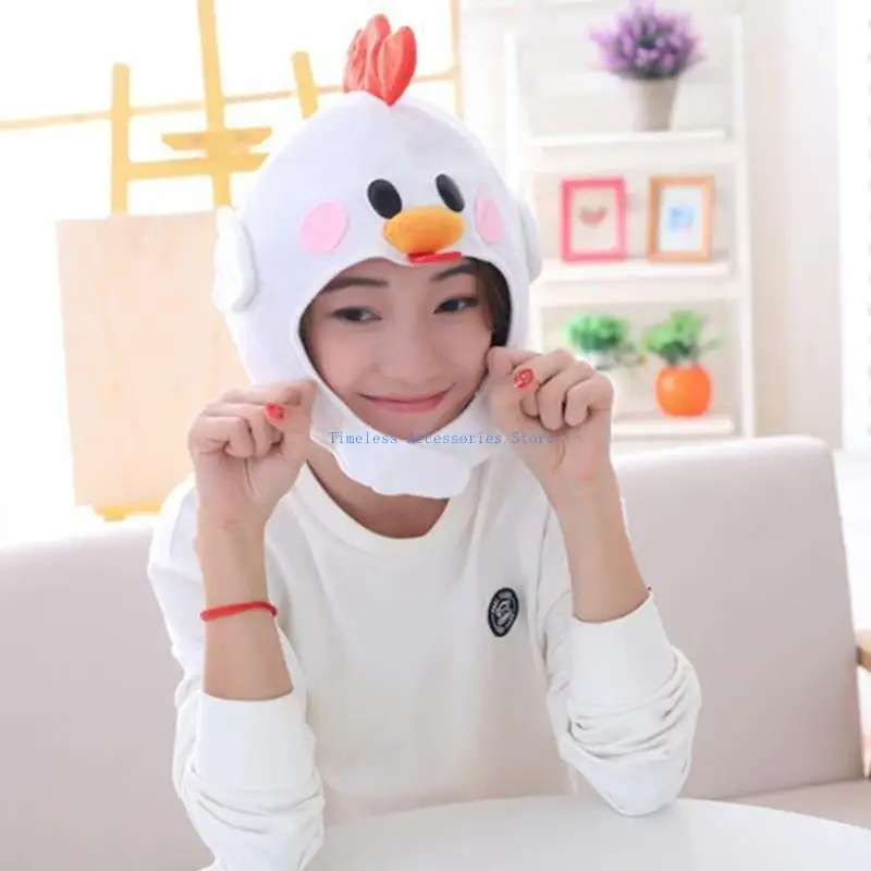 

97QE Funny Cartoon Chicken Animal Plush Hat Stuffed Toy Headgear Cosplay Photo Props
