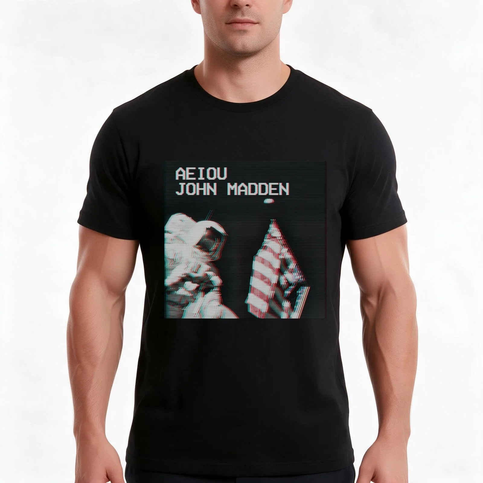 AEIOU John Madden T-Shirt Summer Casual Cotton Tee Oversized Streetwear Tops Vintage Graphic Print Loose Fit Short Sleeve