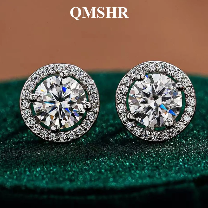 

QMSHR 0.5-3CT Moissanite Stud Earrings for Women, Halo Design, Luxury Sparkling Jewelry Gift for Daily Wear or Anniversary