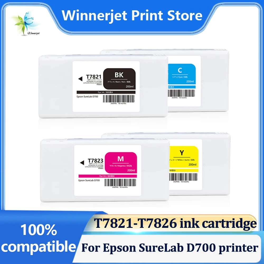 

Winnerjet T7821-T7826 ink cartridge With Uv-resistant Dye ink With one time use chip For Epson SureLab D700 printer ink