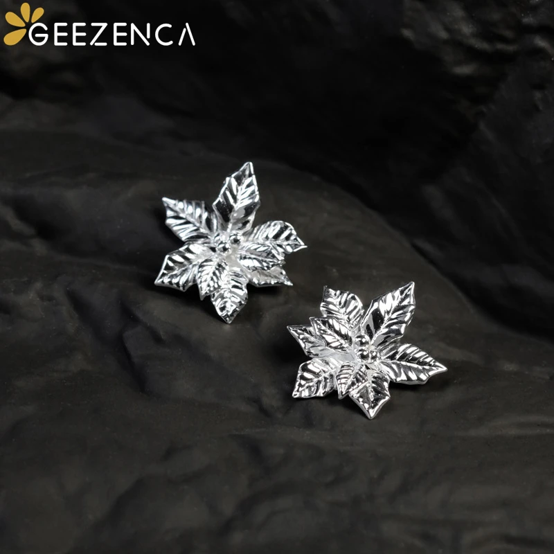 GEEZENCA 925 Sterling Silver Artistic Poinsettia Flower Earrings For Women Unique Designer Chic Stud Earring 2024 New Party Gift