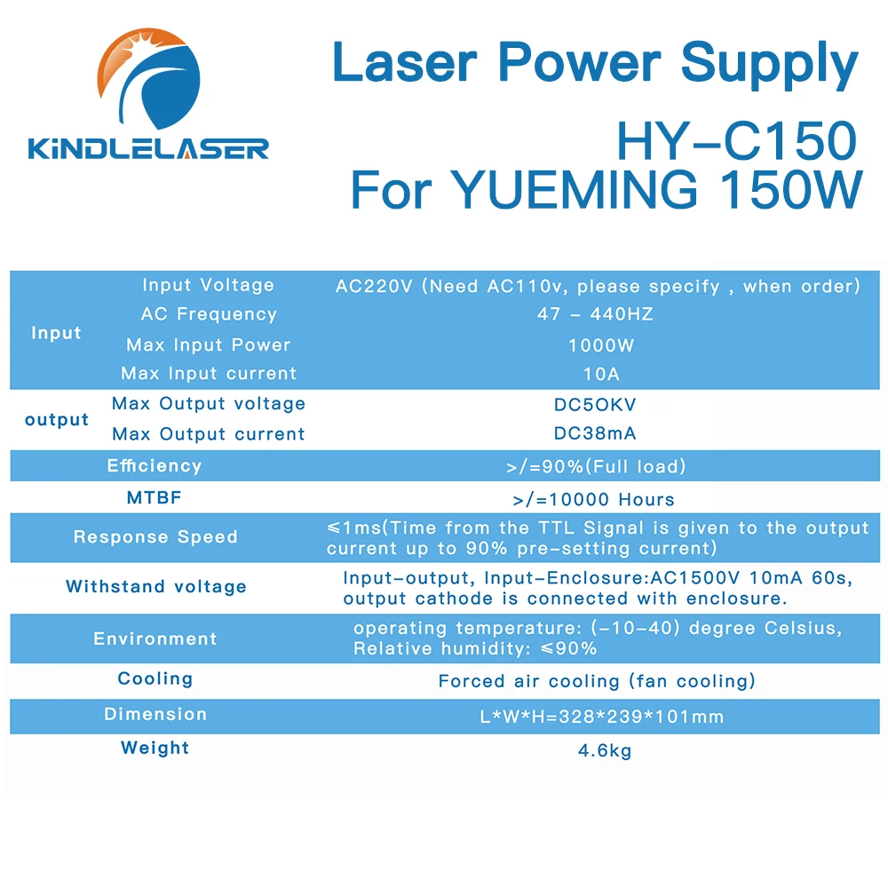KINDLELASER HY-C150 CO2 alimentatore Laser 150W per YUEMING incisione/macchina di taglio