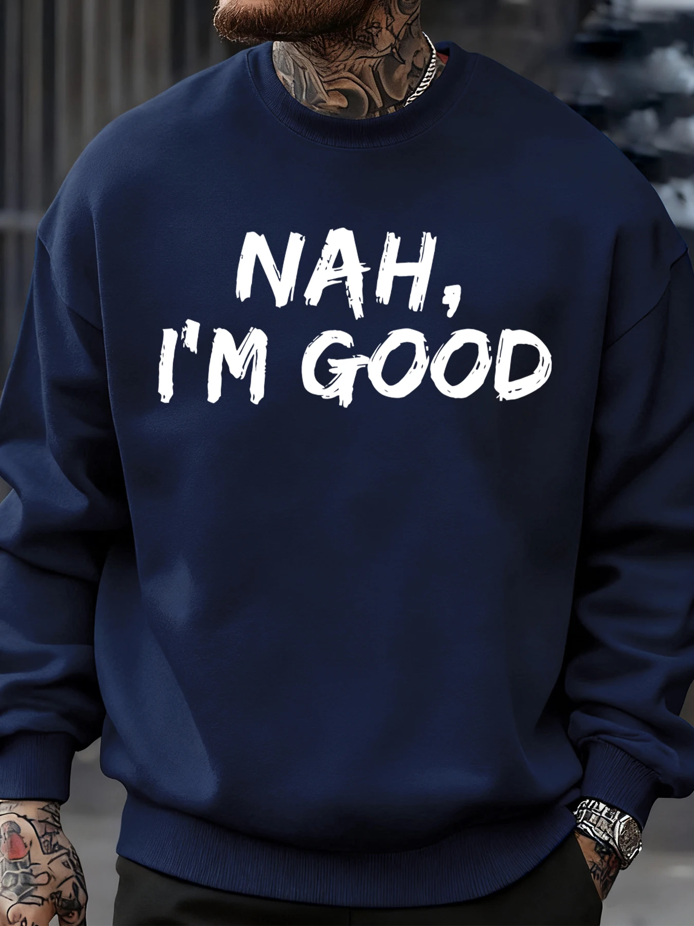 

Толстовка с принтом Nah I'M Good, мужская повседневная уличная одежда больших размеров, теплые флисовые пуловеры, осенние модные топы с круглым вырезом, универсальные