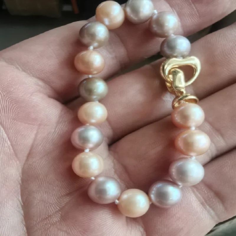 

Beautiful pearl AAAA9-10 real photo South Sea circular multi-color pearl bracelet 925s16-20cm