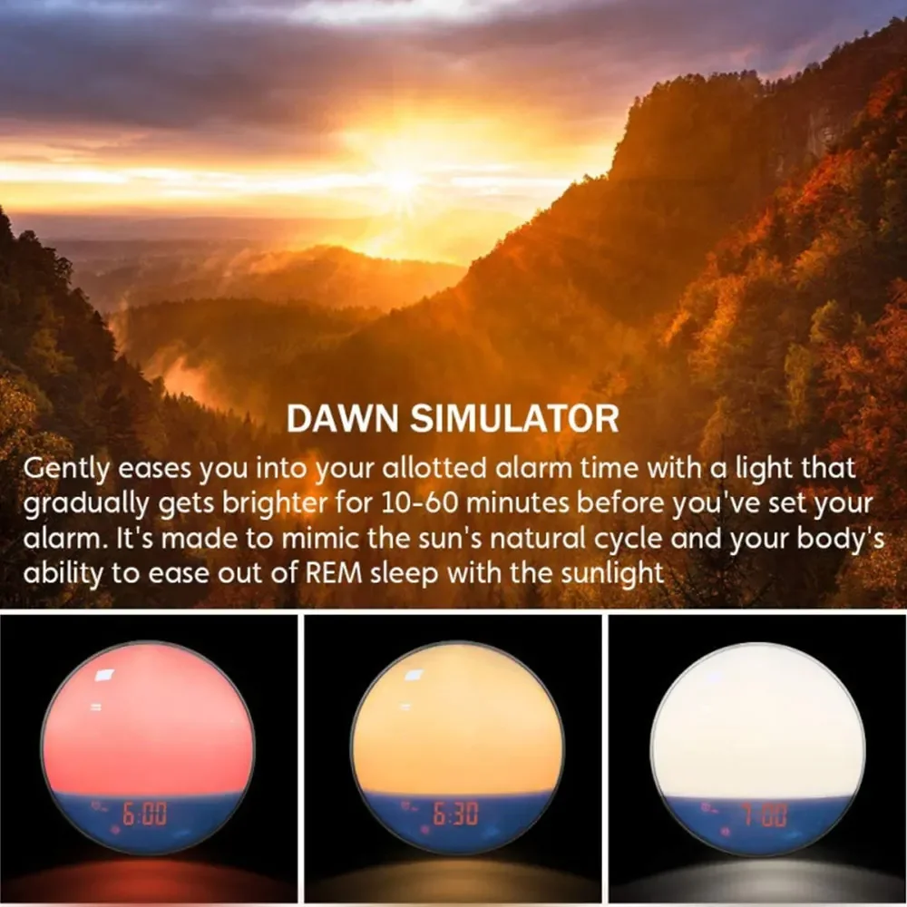 Smart Wake-Up Light Weekday Alarm Clock With 7 Colors Wall Electronic Watch Digital  Moment Bedroom Decoration Table Desk